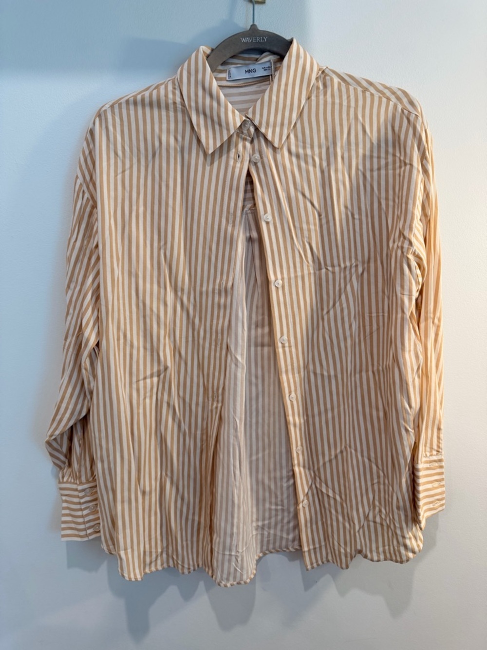 Mango Beige and White Striped Button-Down Shirt